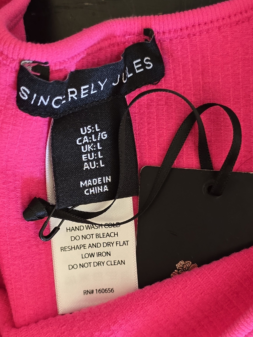NWT Sincerely Jules Bright Pink Long Sleeve Beaded Crop Top Womens Sz Large - Picture 7 of 11